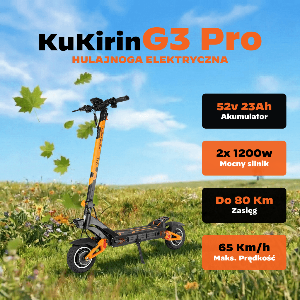 Hulajnoga Elektryczna Kukirin G3 Pro | Podwójny Silnik O Mocy 1200 W | Maksymalna Prędkość 65 KM/H