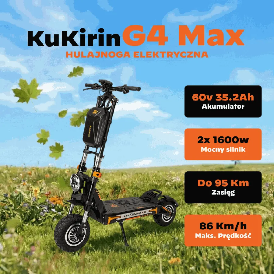 Hulajnoga Elektryczna Kukirin G4 Max| Podwójny Silnik O Mocy 1600 W | 86 Km / H Maks. Prędkość