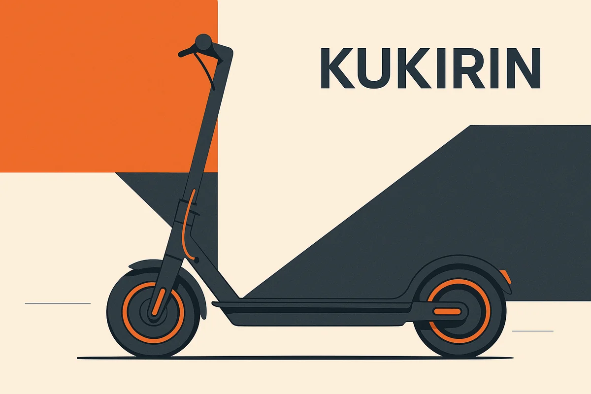 Hulajnoga elektryczna KuKirin w barwach marki (pomarańcz i antracyt) z wordmarkiem KUKIRIN — artykuł o tym, kto produkuje markę KuKirin i jak rozpoznać oryginał.