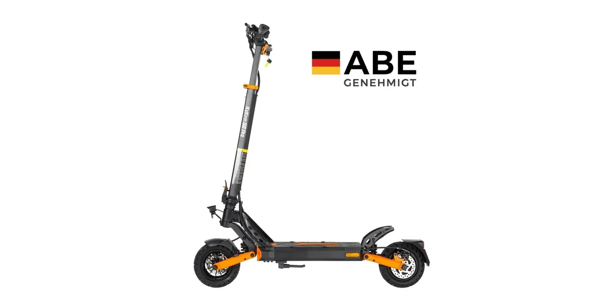 Hulajnoga KuKirin G2 Pro w wersji z niemiecką homologacją ABE (oznaczenie ABE genehmigt), fabrycznie ograniczona do 20 km/h, bez otworów montażowych siedziska, cena 499 euro